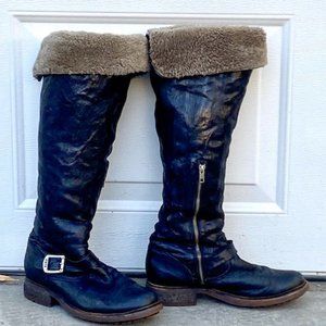 Frye Valerie Boots - Tall, Shearling-Lined, Black Leather Boots, Size 11